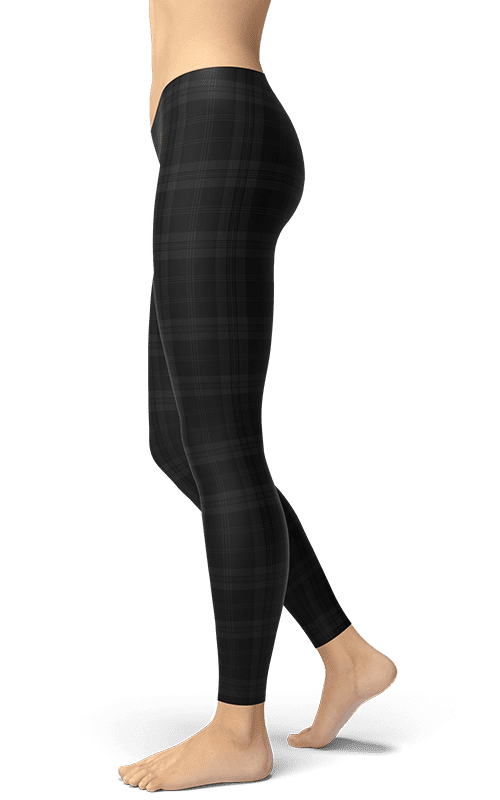 black dark Tartan plaid leggings gearbaron athleisure activewear sports gear women's bottoms yoga pants handmade gym and fitness apparel