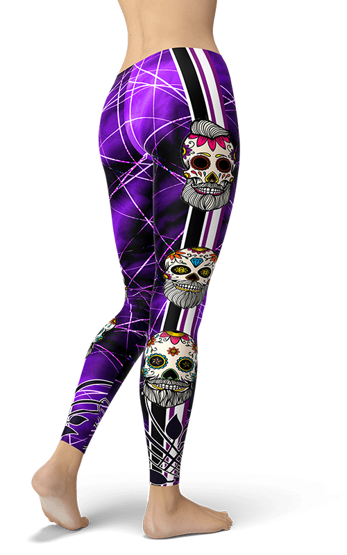 violet hipster sugar skulls leggings pantalon de yoga activewear pour femmes athleisure gym tights fitness apparel